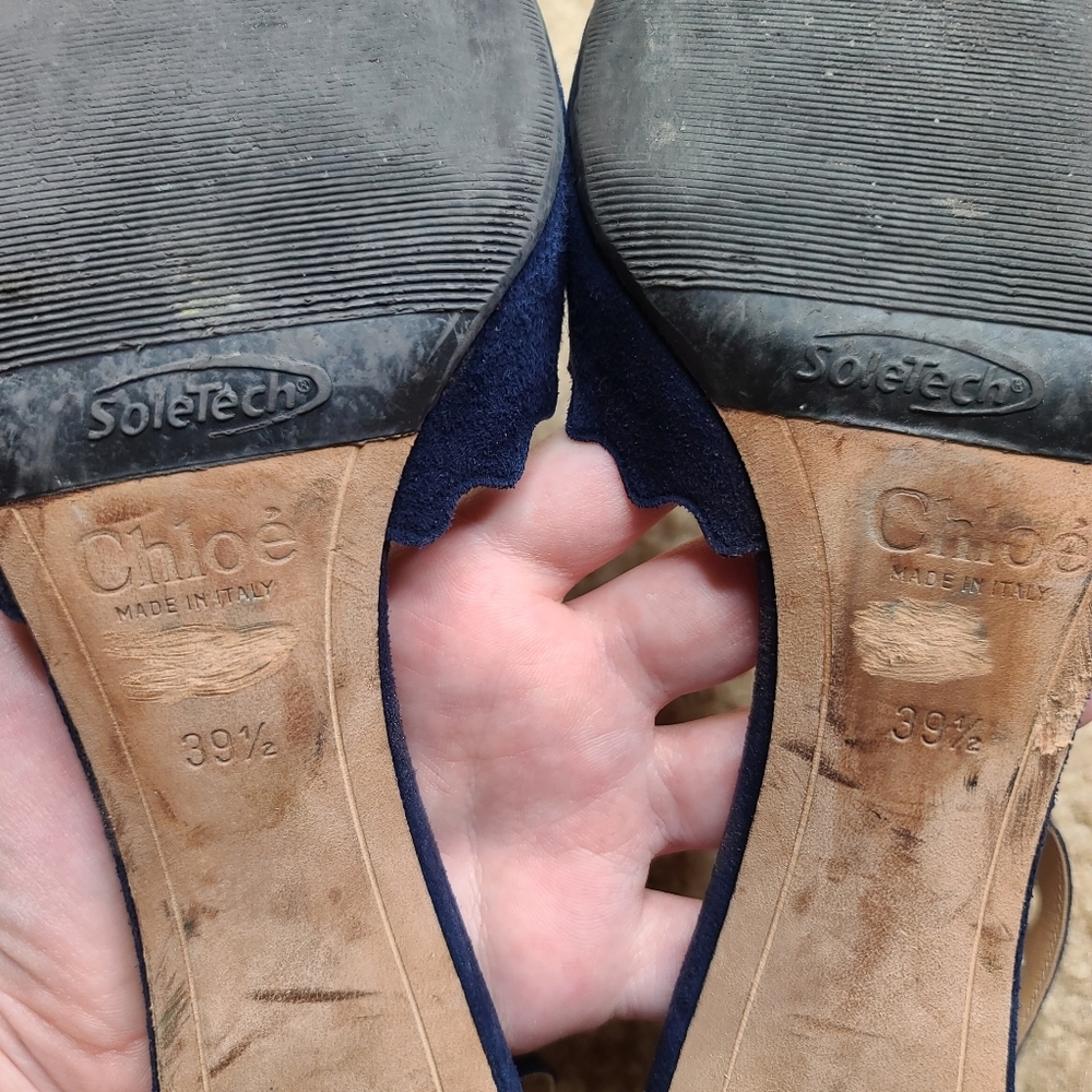 Chloe Navy Suede Scalloped D’Orsay Heels Size 39.5 - Picture 8 of 8